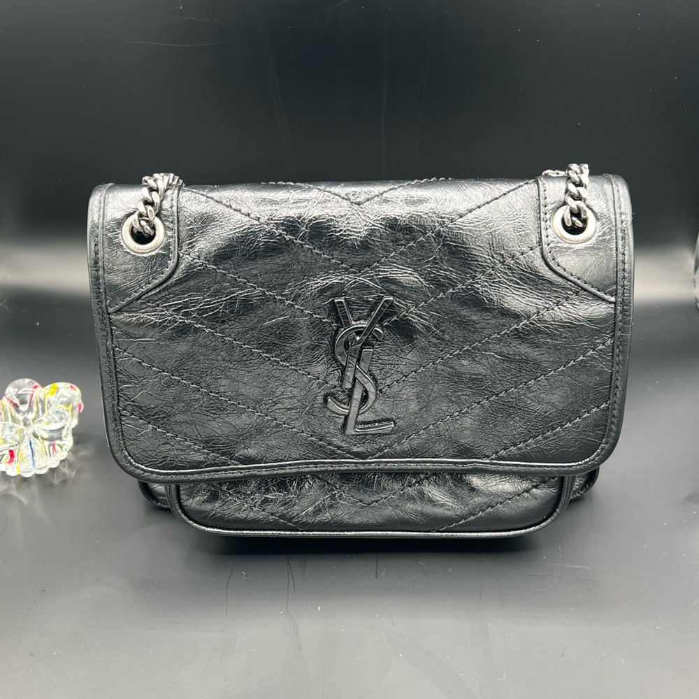 Preloved YSL Niki Baby Chain in Black Leather